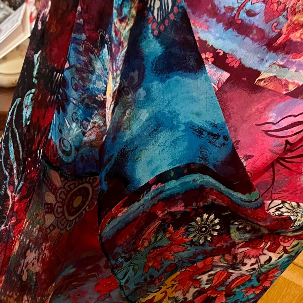 Chico's Asymmetrical Floral Skirt - Red and Blue vintage, silk, size 1, ethereal - Picture 6 of 11